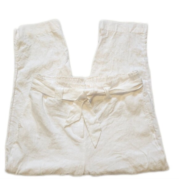 Chico's white 100% linen capri pants, zip & button w/ tie belt, size 8 (1) - Picture 3 of 8